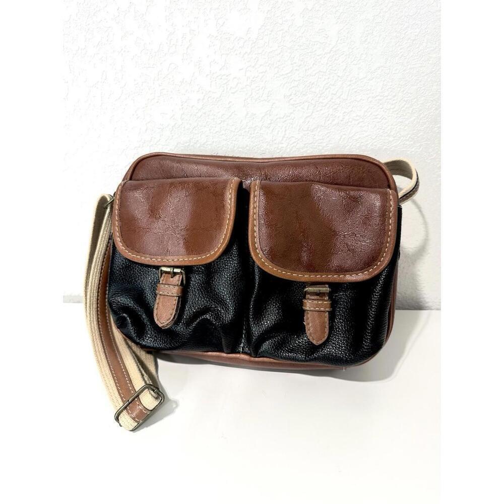 Vintage Bruno Lorelli Womens Handbag Purse Faux Leather Brown and Black Pockets